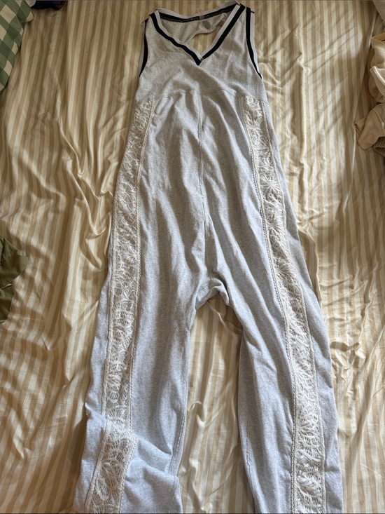 Free People Pants - Free people Light Gray Knit Jumpsuit with Lace Trim